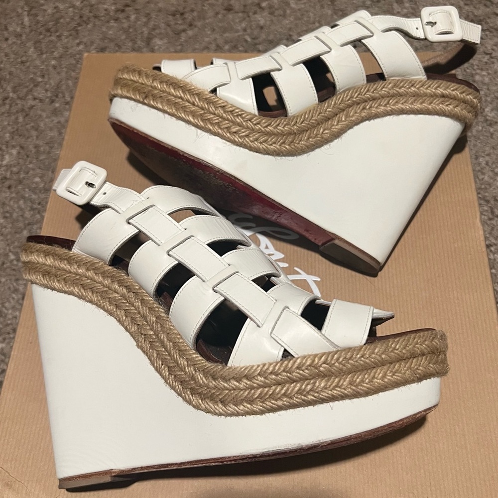 Christian Louboutin Barcelona 120 wedge white leather wedge sz 39 (US 7.5-8)